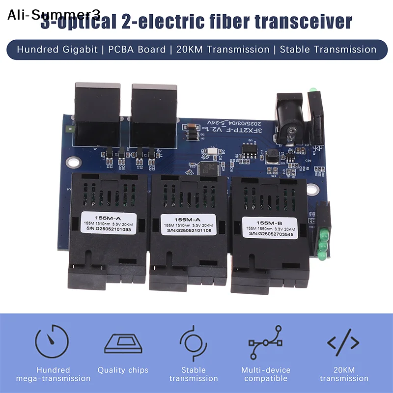 

【SZ】【PN】【Yg16】3F2E Fast Ethernet Switch Converter 20KM Ethernet Fiber Optical Media Converter Single Mode 2 RJ45 3 SC Fiber Port