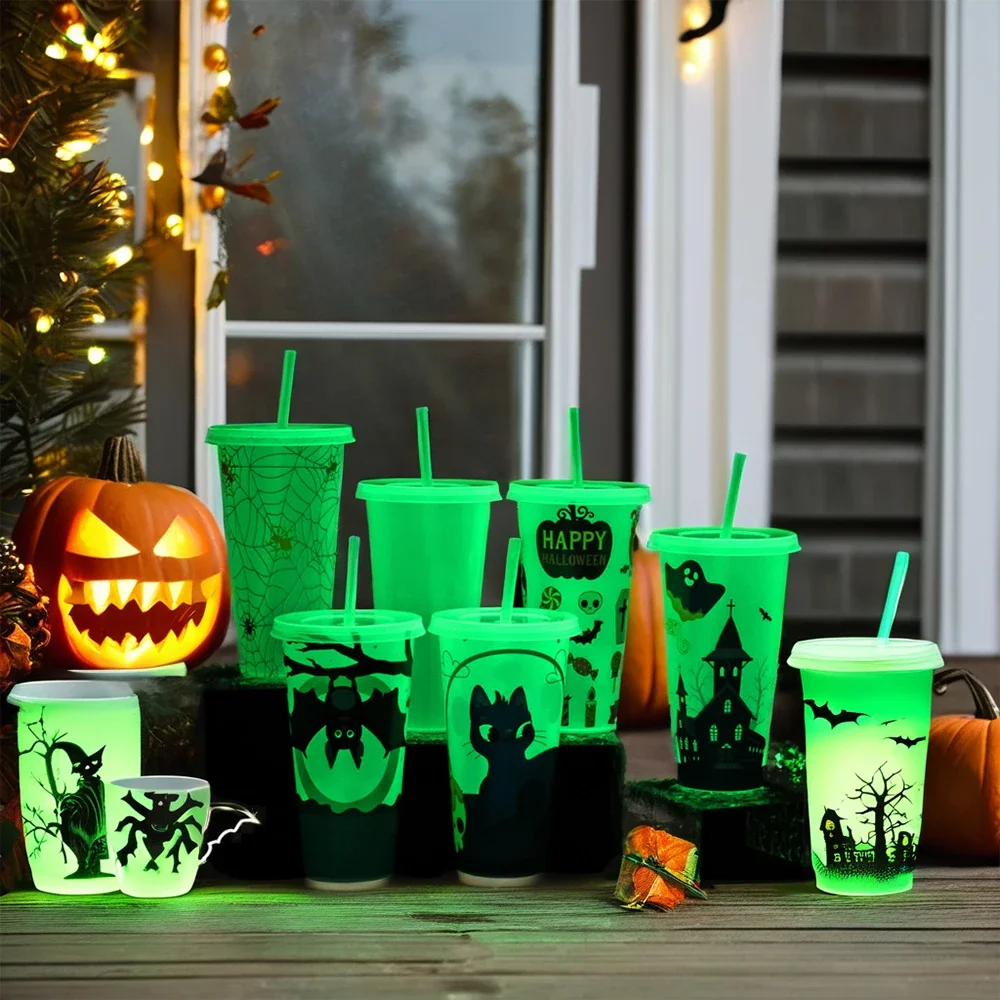 Halloween Luminous Straw Juice Milk Tea Coffee Cups for Party Supplies Funny Straw Cup Kitchen Drink