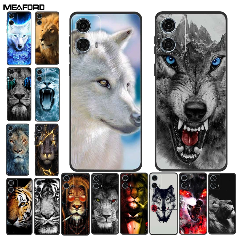 Para Motorola Moto G24 Power funda de silicona Lobo León TPU funda de teléfono suave para Moto G24 Power contraportada carcasa a prueba de golpes de dibujos animados