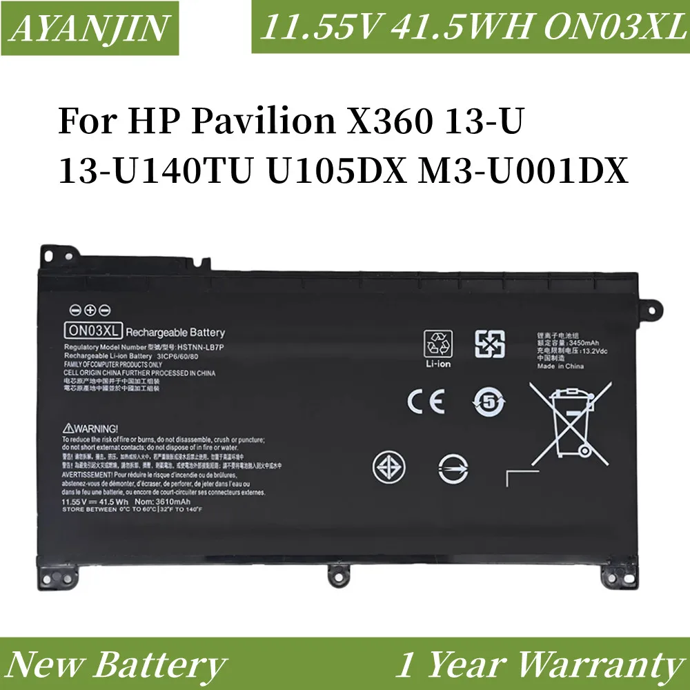 

41.5WH ON03XL Battery for HP Pavilion X360 13-U 13-U140TU U105DX M3-U001DX HSTNN-LB7P TPN-W118 TPN-Q183 915230-421 843537-421