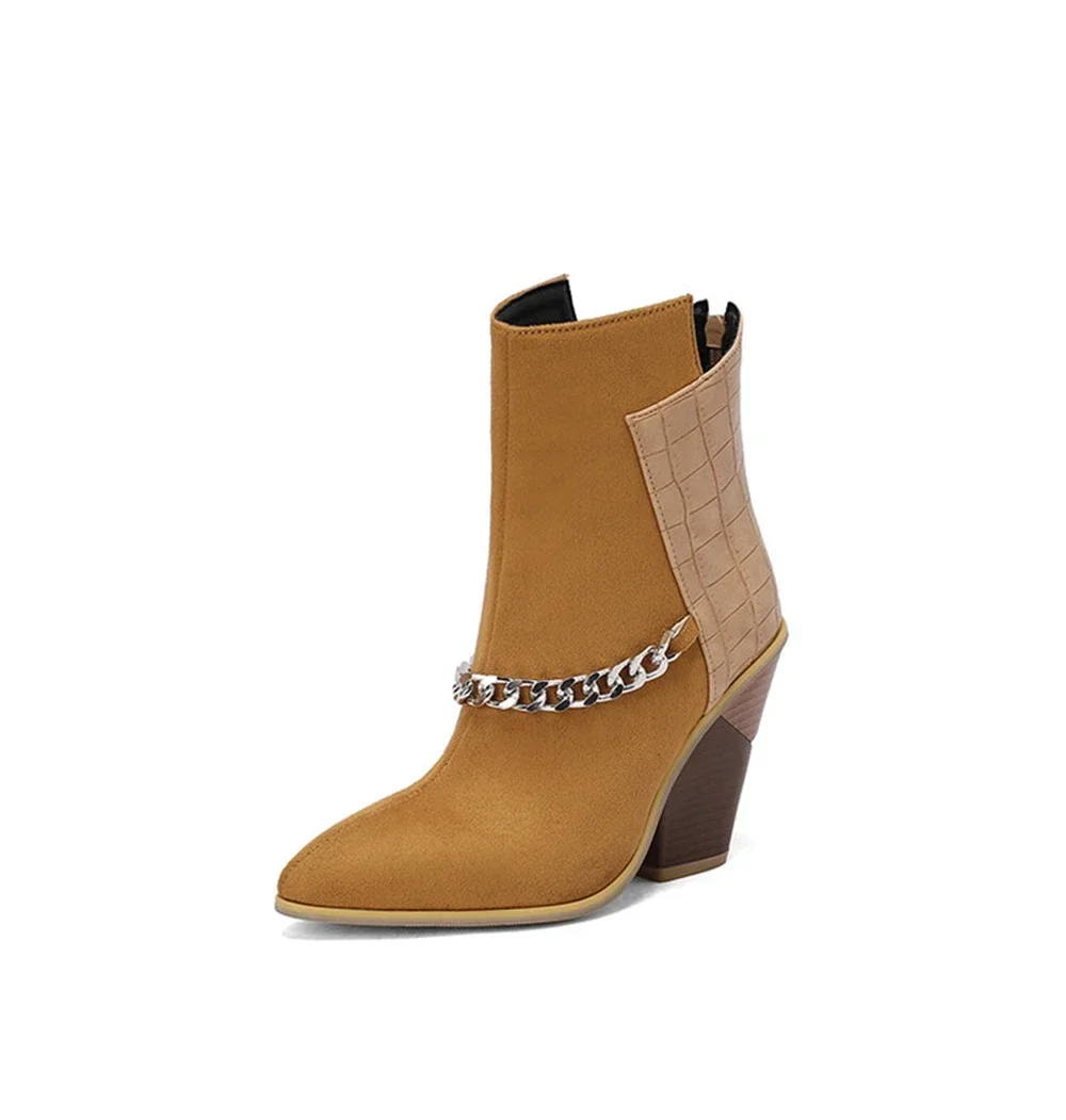 Botas De Mujer Ankle Boots Women Design Street Sexy Fashion Chain Wedges High Heels Pointed Toe Back Zip Platform boots 4003