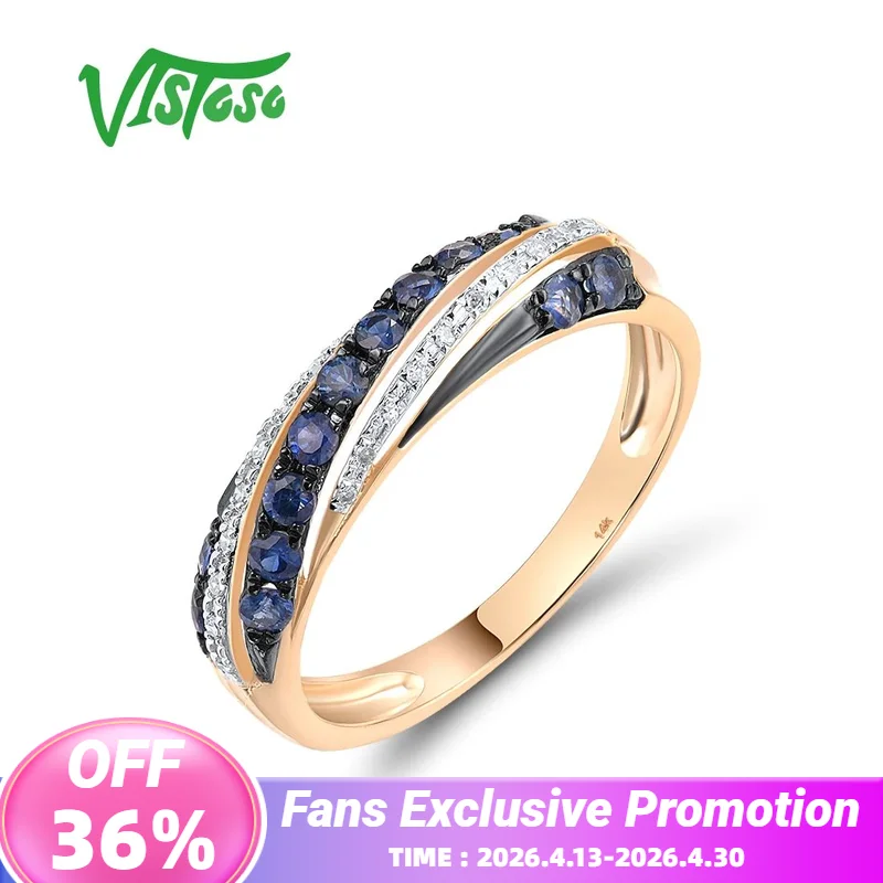 

VISTOSO Real 14K 585 Rose Gold Ring For Women Sparkling Diamond Delicate Wedding Engagement Gifts Fine Jewelry