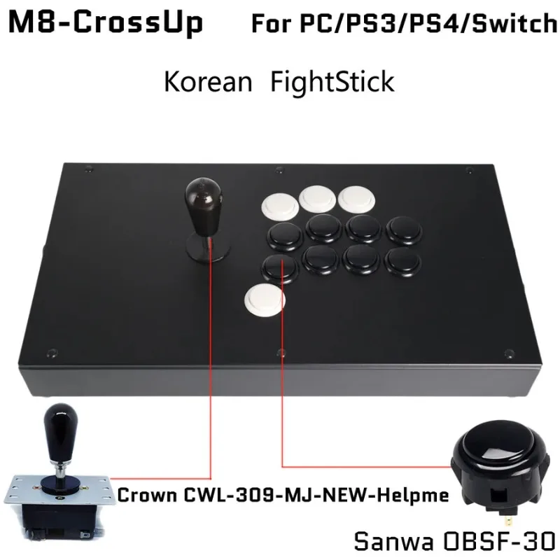 FightBox M8-CrossUP Hitbox Style Pico-plus Board Sanwa Button Samducksa/Crown Joystick Arcade Joystick Controller for PC/PS4