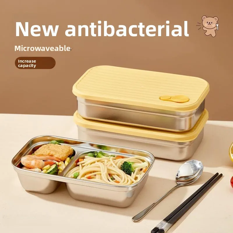 

Портативный ланч-бокс из нержавеющей стали 304 с крышкой, раздельными отсеками, пригодный для микроволновки, идеально подходит для офисных работников и студентов.