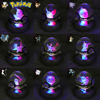 3D Pokemon Crystal Poke Ball Figure Toys 5CM Charizard Ditto Cubone Gengar Mimikyu Riolu Rayquaza Night Light LED Lamp Base Gift