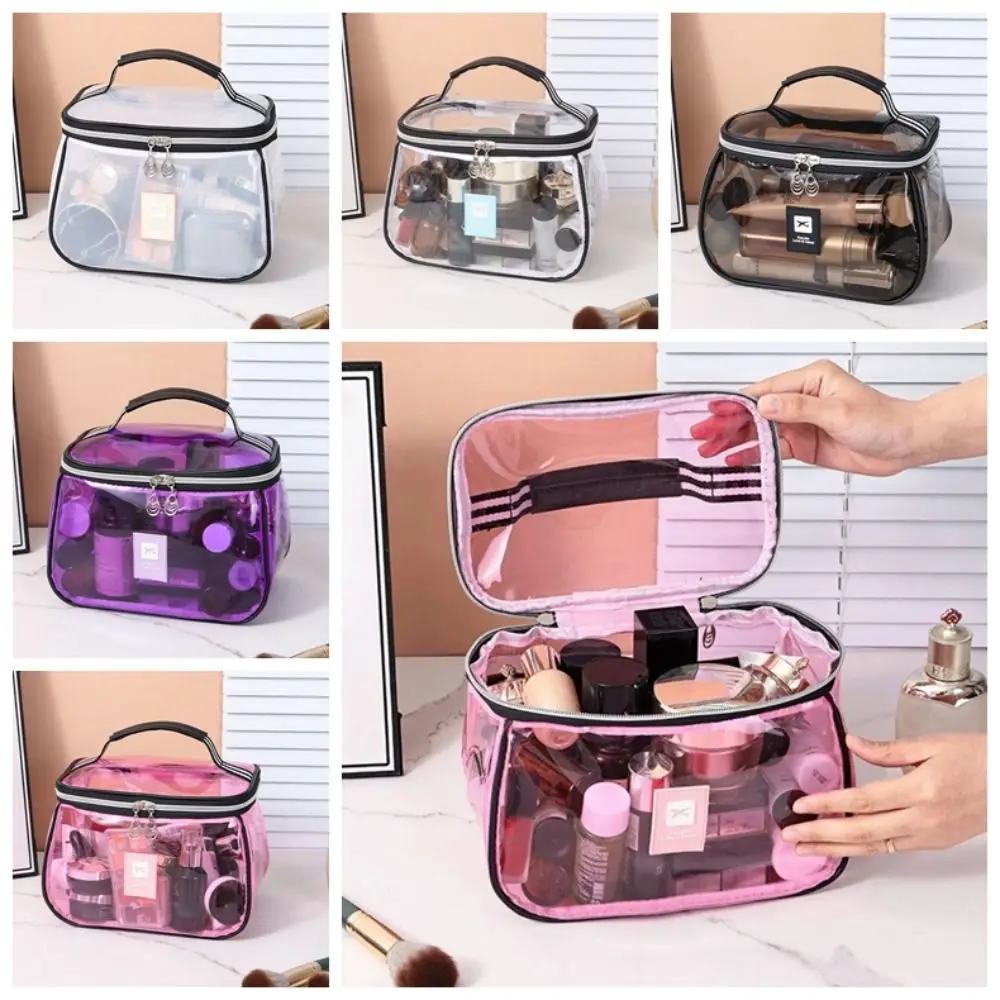 

Fashion Transparent PVC Cosmetic Bag PVC Waterproof Clear Makeup Bag Zipper Large Capacity Toiletry Storage Organizer Women