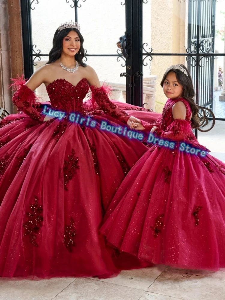 Quality Flower Girl Dress Red Tulle Fluffy Applique Little Princess Wedding Party Ball Kids Birthday Evening Gowns Customised