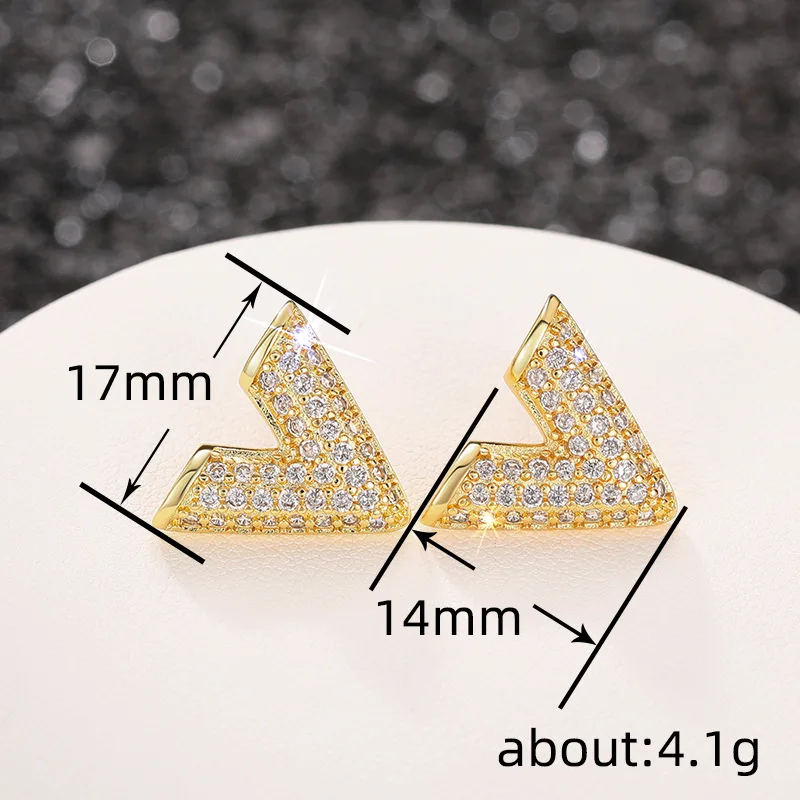 ZAKOL Fashion V Shape Letter Geometric Stud Earrings Gold Silver Color Copper Full Inlaid Zircon Jewelry Holiday Gifts For Women