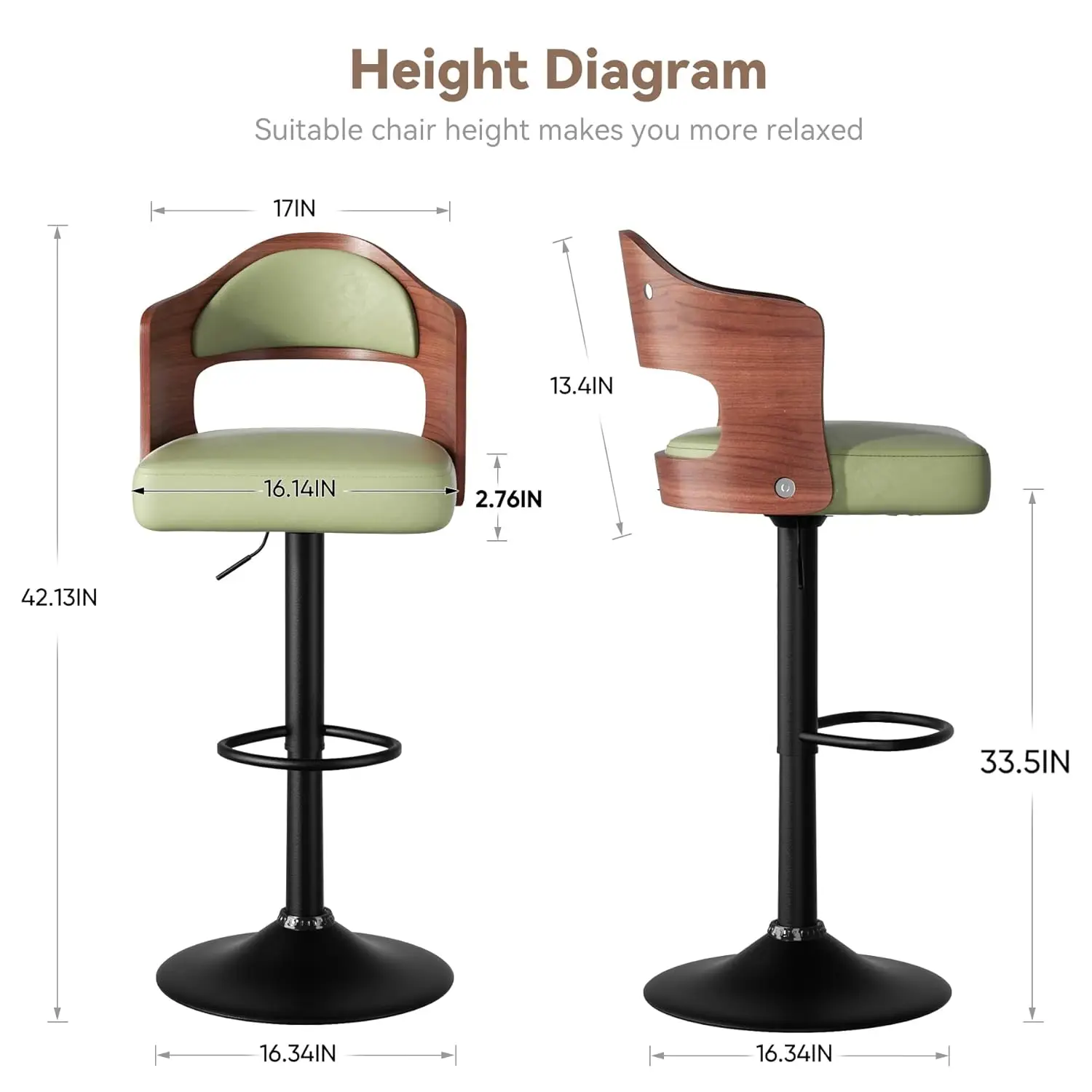 Swivel Bar Stools Set of 2 Seat Adjustable Height 24.5-33.5IN, Wooden Barstools PU Leather Upholstered Bar Chairs, Customized