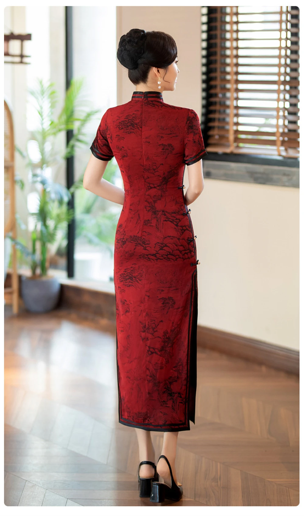 Retro Cheongsam Red Print Classical Lady Qipao Young Style High-end Temperament Elegant Summer Dress Chinoise Evening Party Gown