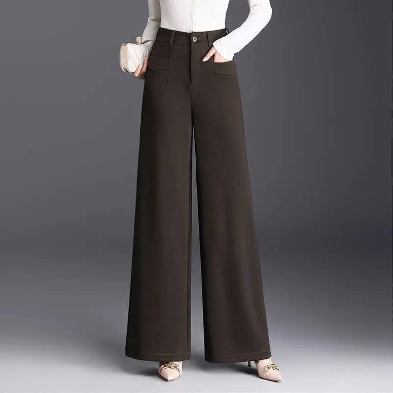 الصوفية واسعة الساق السراويل النساء في الخريف الشتاء جديد عالية الخصر فضفاض مستقيم السراويل ثنى السراويل المخملية سراويل نسائية #4