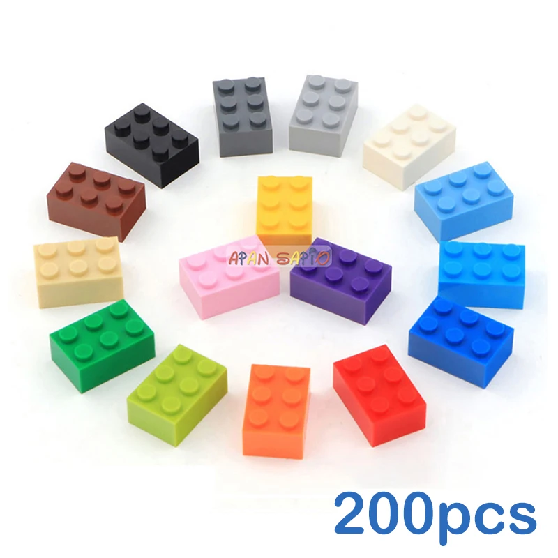 Blocos de construção grossos 2x3, 200pcs, brinquedos educativos para crianças, figuras de plástico, pontos, tamanho compatível com 3002, para diy