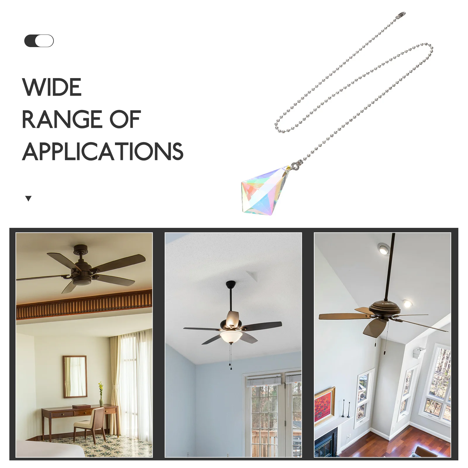 

2Pcs Fan Pull Chain Decorative Ceiling Light Chain Extender White Crystal Replacement for Ceiling Fan Lamp Bathroom Pulls