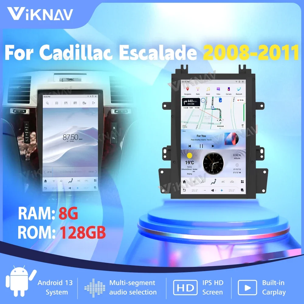 

13,6-дюймовый автомобильный радиоприемник Android 13 для Cadillac Escalade 2008-2011 2012, авто стерео GPS-навигация, мультимедийный видеоплеер Carplay
