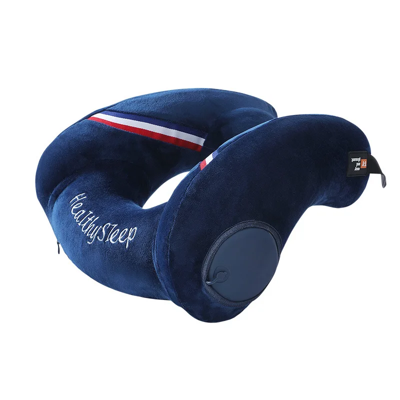 Inflatable U Shaped Travel Pillow Neck Support Cushion for Airplane Flight Train Office Nap Portable Foldable with Storage Bag
