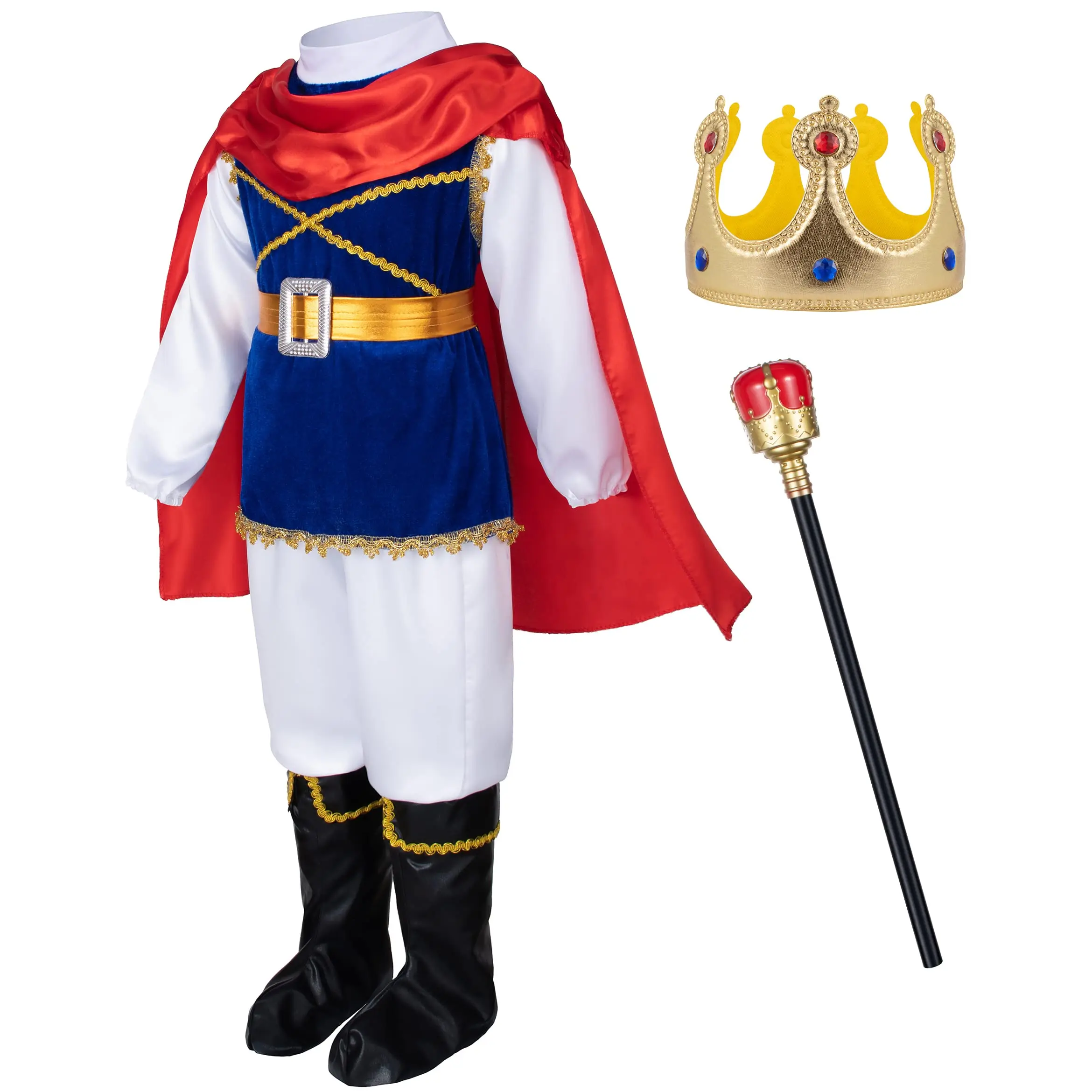 7Pieces Boys Prince Charming Costume Set Medieval Royal Cosplay Outfits for Kids Birthday Halloween Carnival Dress Up Fancy Suit