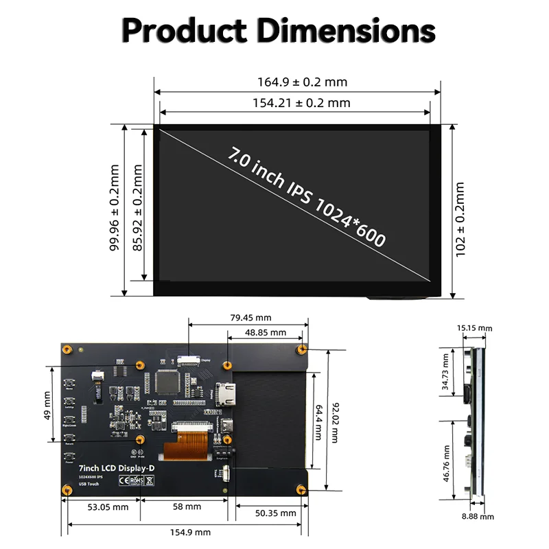 Raspberry Pi 5, pantalla táctil IPS de 7 pulgadas, módulo de pantalla LCD 1024X600, Mini PC portátil compatible con HDMI para RPI 3B + 4B PS4