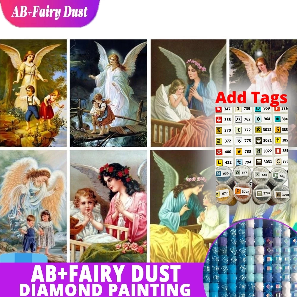 

Сказочная пыль AB поставляется с наклейками DMC Ангел-хранитель DIY Алмазная картина Вышивка Ангел Детская вышивка крестиком Горный хрусталь Home De