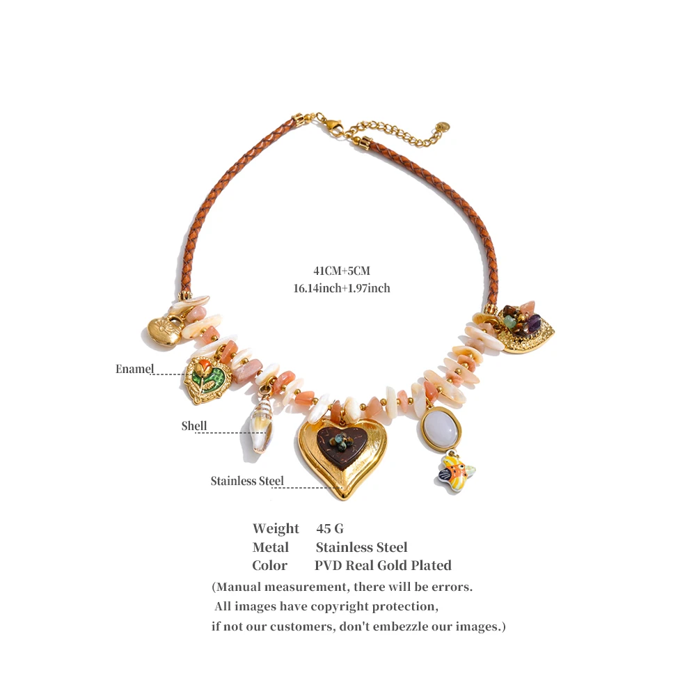 Yhpup Neuheiten Handgefertigter Schmuck Edelstahl Muschelkette Herz Blume Anhänger Statement-Halskette Accessoires – Detail 1