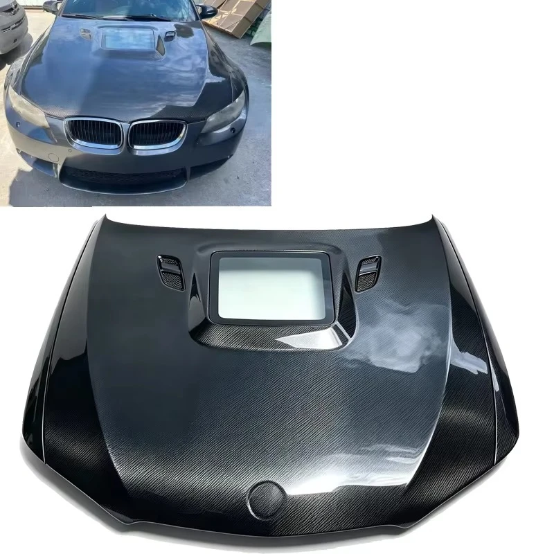 Carbon Fiber Engine Hood Bonnet With Transparent Window for BMW 3 Series E92 M3 2008-2013 Air Vented Front Replacement Cover
