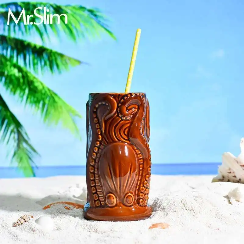 TIKI-taza de cóctel para Bar, vaso para mezclar vino, cerveza, alma, bebidas especiales, vaso de calavera de pulpo indio, Hawaii Tropic Beach