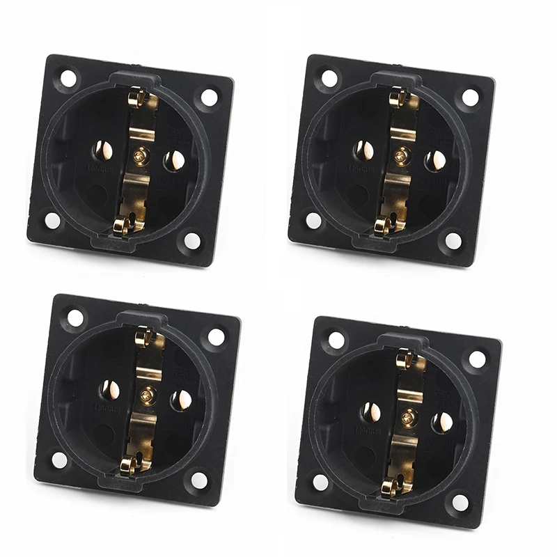 Hi-end 4PCS EU Power Socket Inserts Plug Panel Gold Plated Solderless 2-hole Socket 250V 16A Standard Current Power Connector