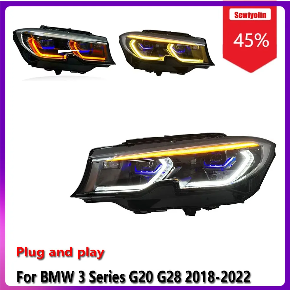 

Автомобильные светодиодные фары, аксессуары для BMW 3 серии G20 G28 2018-2022, трехцветные DRL, стоп-сигналы поворота, Plug and Play