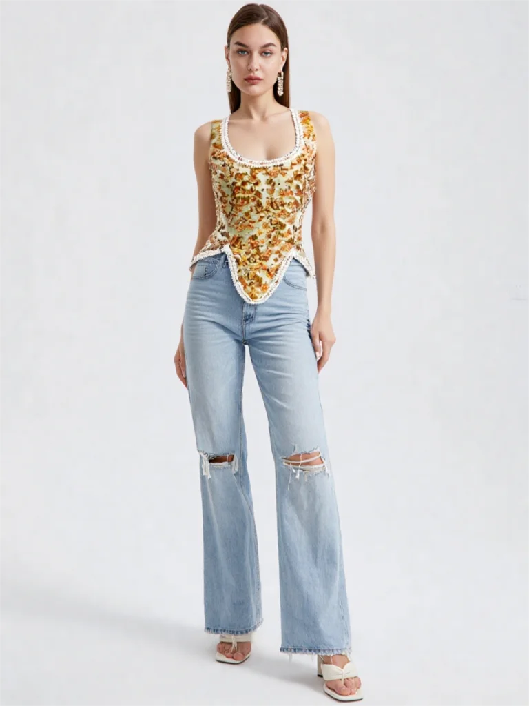 

Vintage Yellow Floral Halter Neck Corset with Lace Up Back - Women's Retro Body Shaper Bustier Top