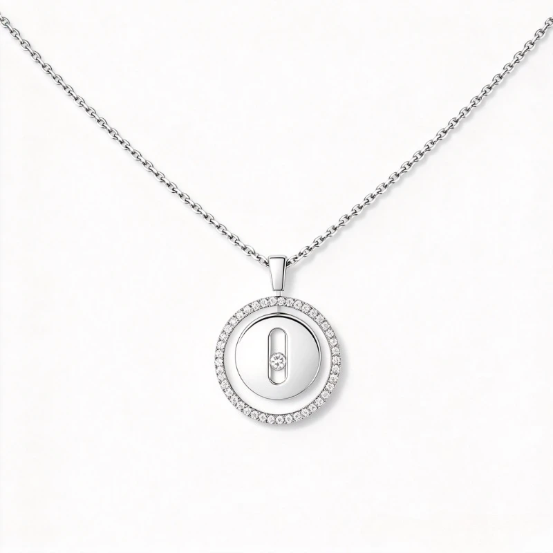 Double Layer Round Moving CZ Pendant Necklace, Paved Cubic Zirconia Alloy Necklace, Minimalist Modern Jewelry for Women, Suitable for Daily Wear, Office Work, Dating and Casual Party Occasions