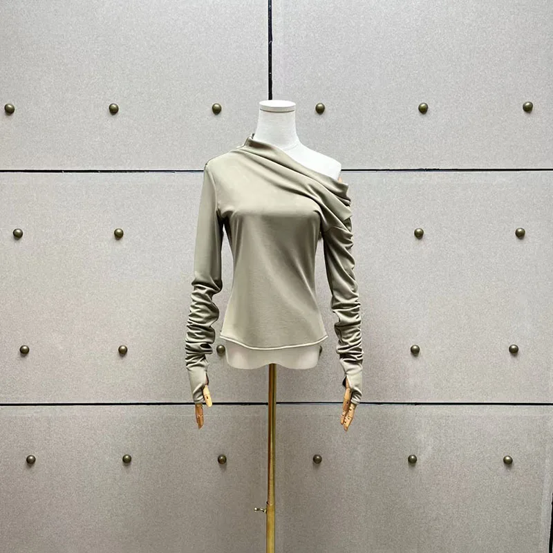 2026, New Style, Women's V-neck Top, Ruffled Long-Sleeved Bodycon T-Shirt, High-Quality Commute Pullover, Y2K, Base Top