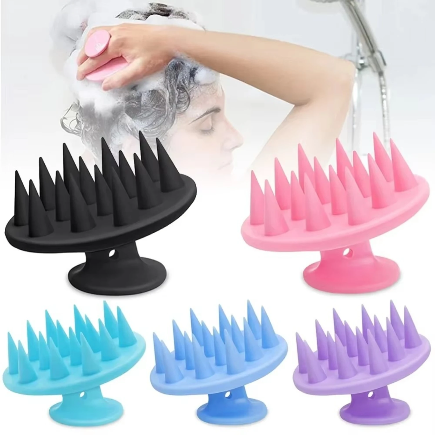 Silicone Shampoo Brush Hair Scalp Massager, Long & Stiff Spikes for Long, Curly, Thick Hair, Head Scrubber Scalp Exfoliator