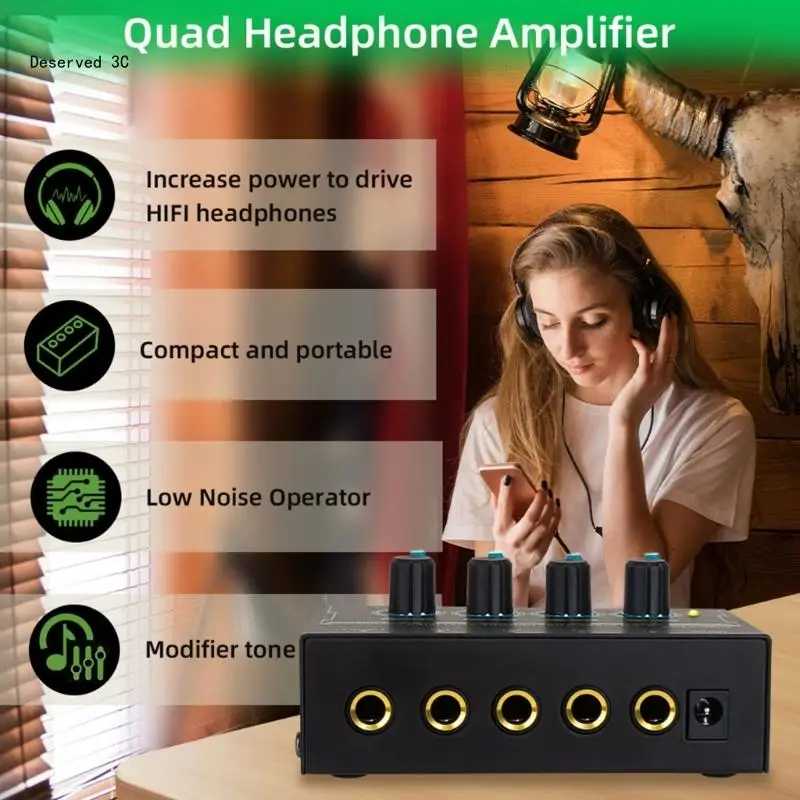 Headphone Amplifier 4 Channel RGB Stereo Sound Amplifier Earphone Splitter Power Adapter Headphones for Sound Mixers