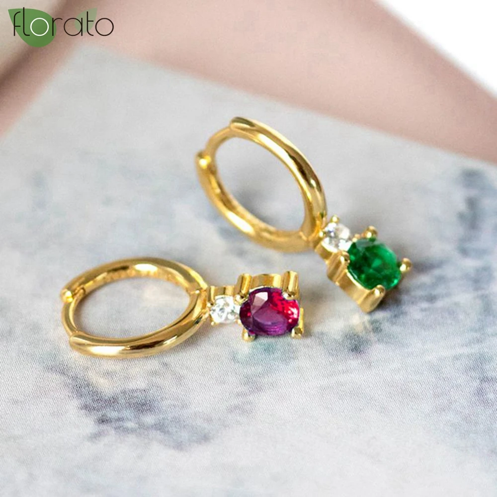 

925 Sterling Silver Needle Sparkling Round Zircon Pendant Earrings Small Hoop Earrings for Women Fashion Jewelry Wholesale Gift