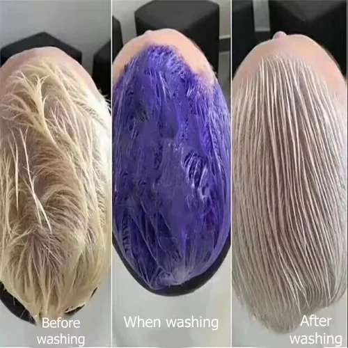 Imagen 2 del producto Champú para teñir el cabello con fijación de Color gris, cubierta para cabello gris que se desvanece, champú para el cabello amarillo después del blanqueamiento, champú morado no irritante Rubio