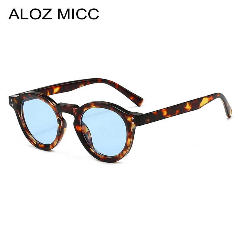 

Fashion Rivets Bridges Round Sunglasses Women Large Frame Shades UV400 Retro Sun Glasses Female LeopardBlue Eyewear