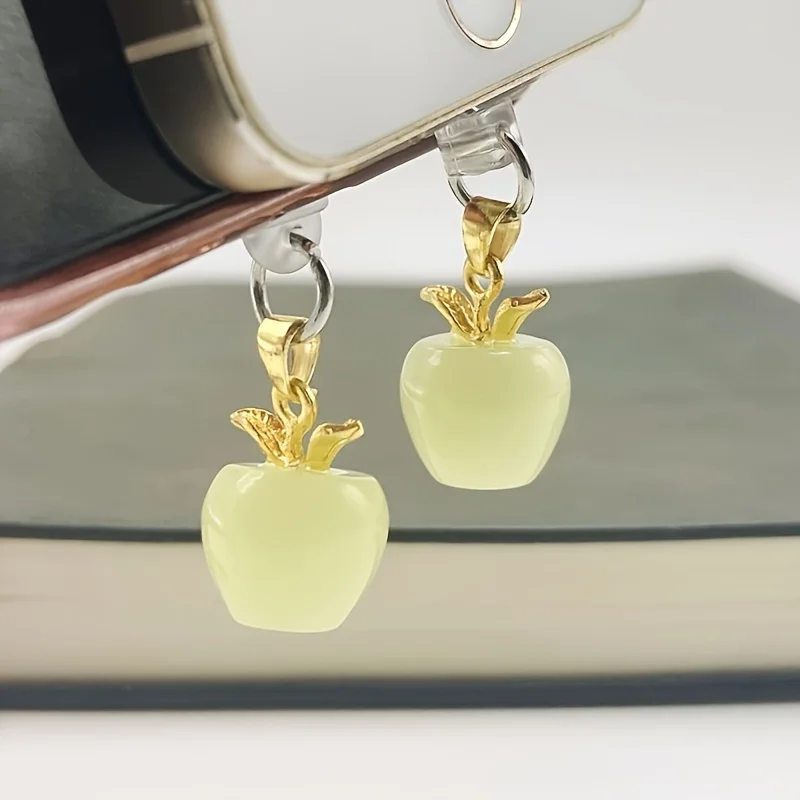 

Glowing Apple-Shaped Phone Dust Plug - Acrylic Material, Luminous Stone Design with Gold Leaf Details, Elegant Phone Accessory for Dust Protection | Golden Leaves Embellishment | Acrylic Phone Charm