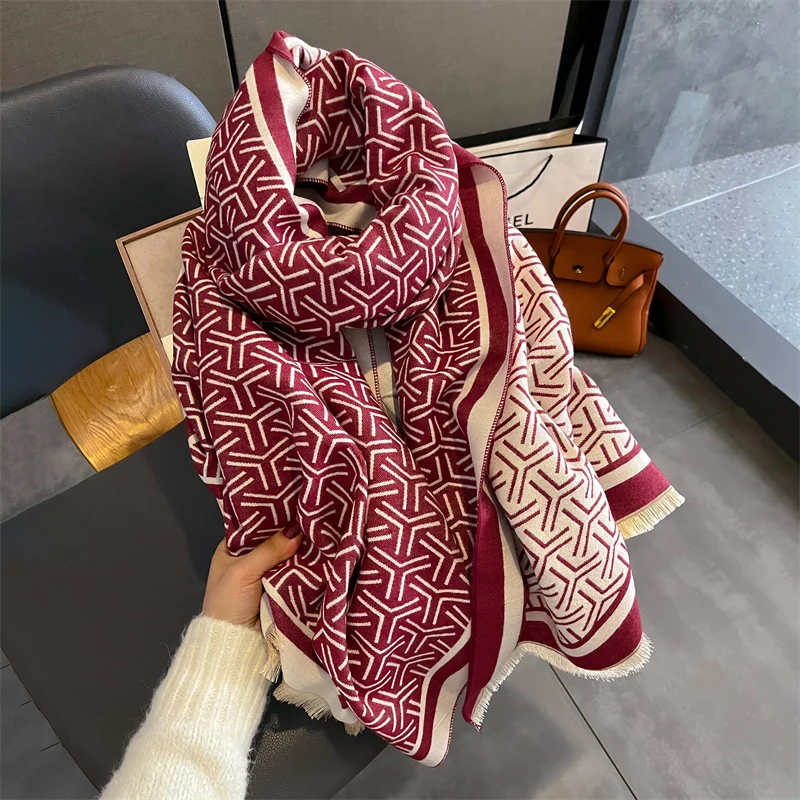 Sciarpa a scialle invernale in Cashmere spesso moda viaggio Pashmina Warm Bufanda Double Side Diffrent Print Poncho Wraps coperta Echarpe