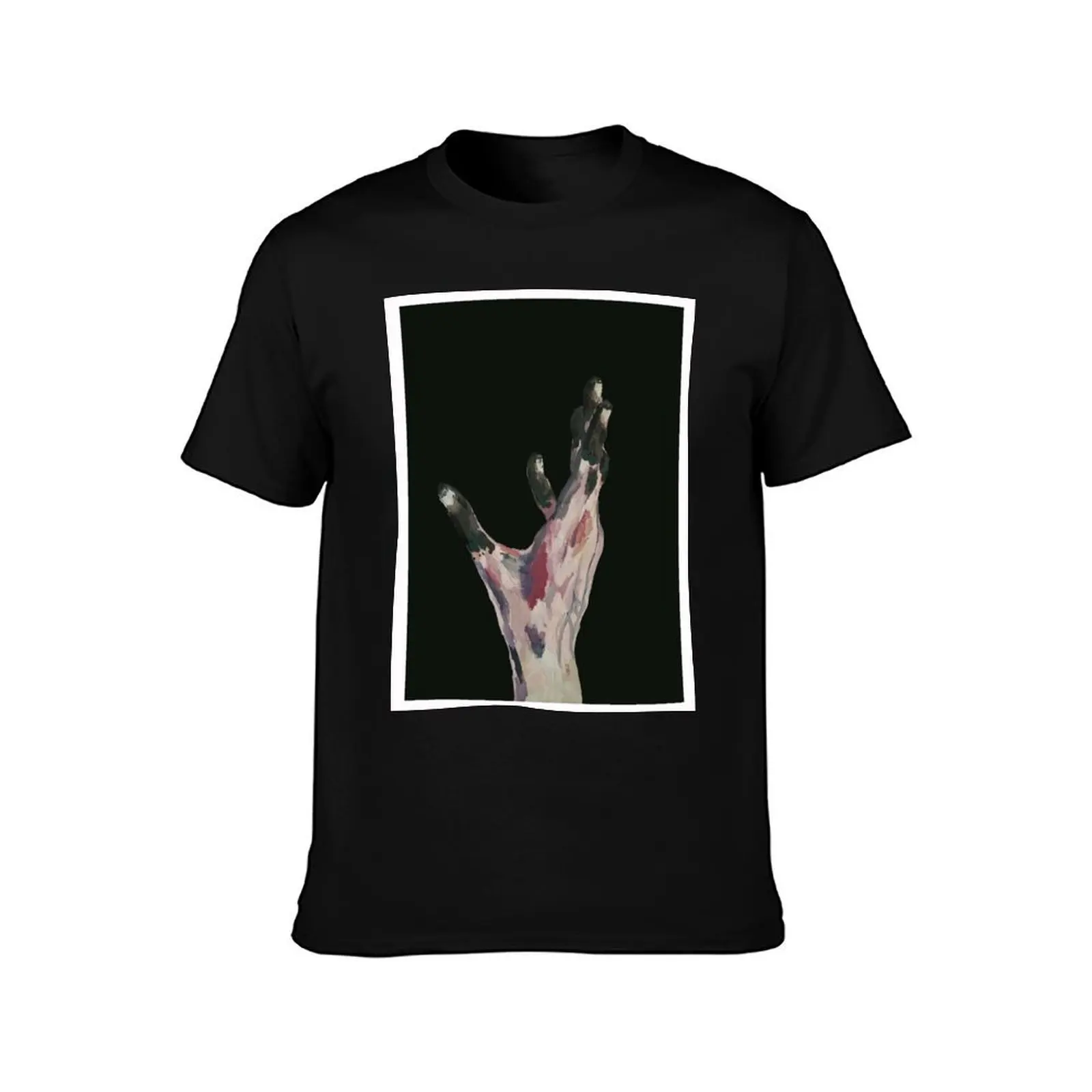 Mud-covered Hand Reaching up on Black background T-Shirt Moisture Control Sports Tee