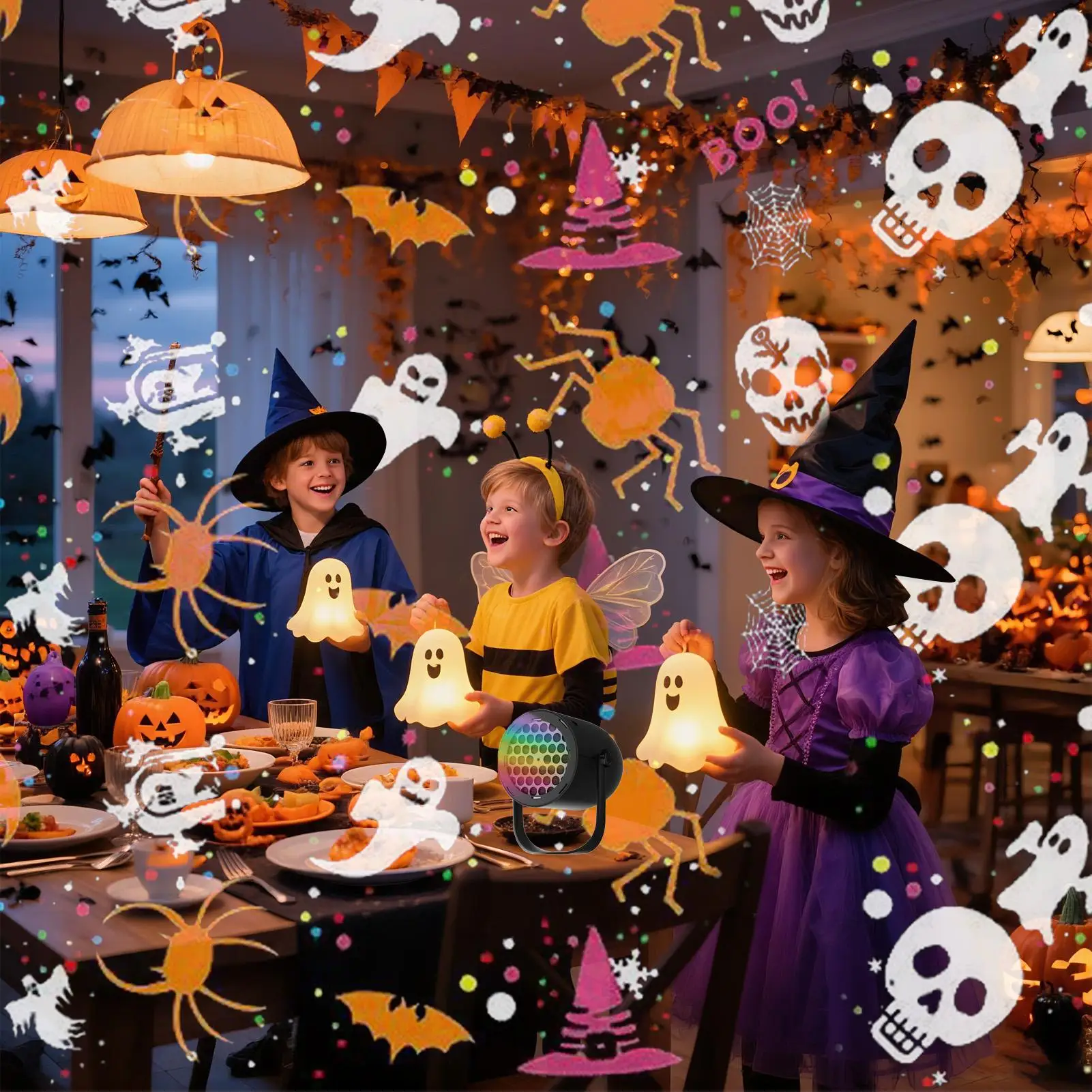 ハロウィンライトプロジェクター LED カボチャプロジェクターライト 16 パターン耐候性ハロウィン風景ランプリビングルームの庭