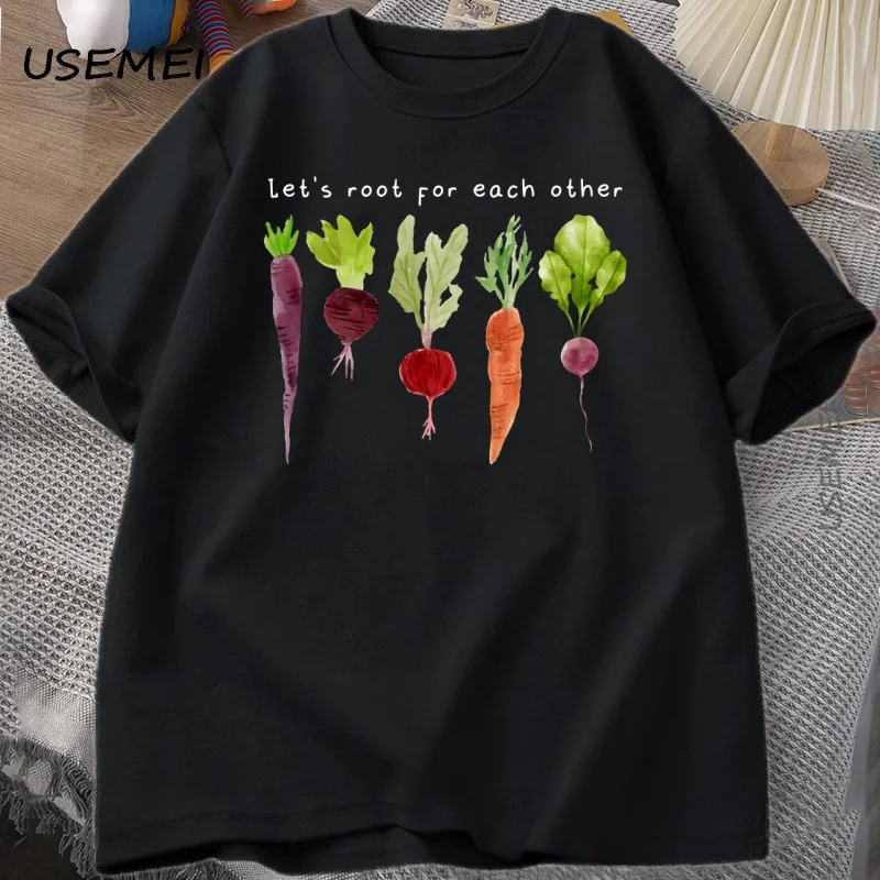 Lets Roots for Each Other Vegetable T Shirt Gardening Tee Men Women Vegan Carrot T-shirt Casual Short Sleeve Cotton Mens Clothes view 2