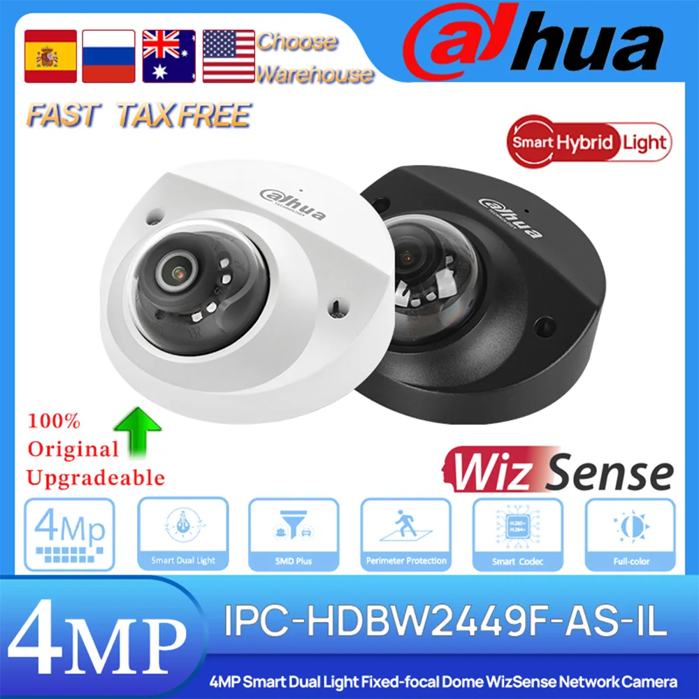 

Dahua Original IPC-HDBW2449F-AS-IL 4MP POE Smart Dual Light Fixed-focal Dome WizSense Network Camera Intrusion Tripwire SMD Plus