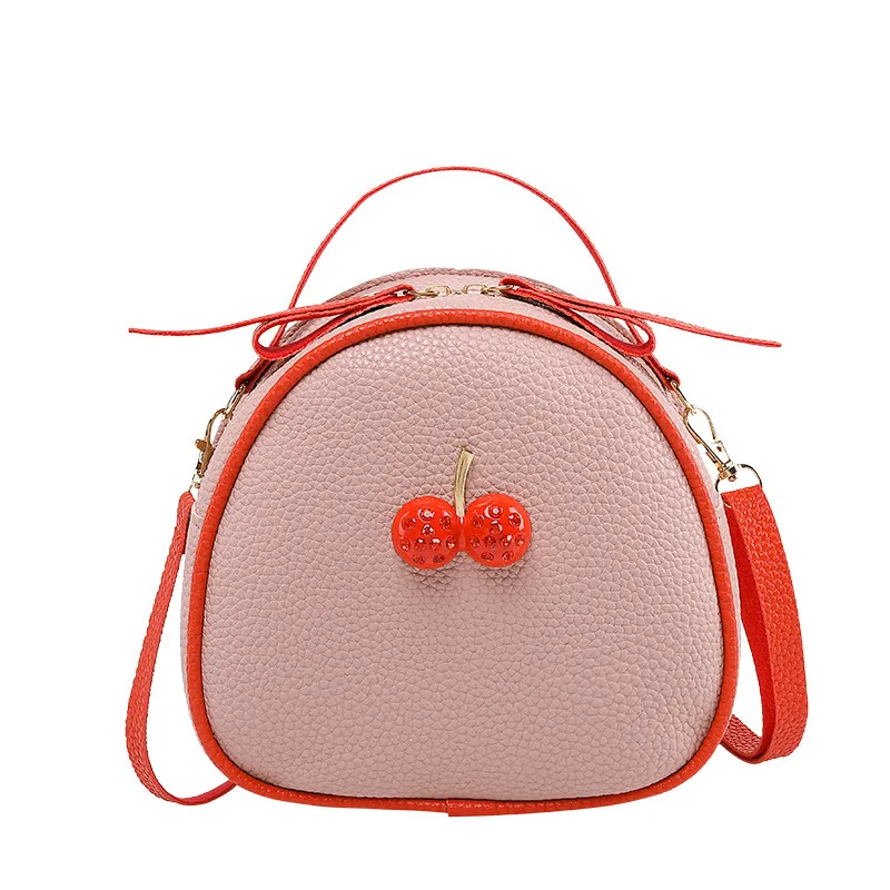 

Korean Style Lychee Texture Color-Block Cherry Small Backpack Women's Single Shoulder Crossbody Phone Bag