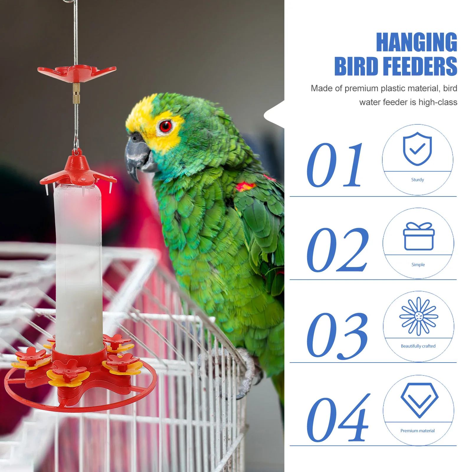 

Large Capacity Water Cage Hanging Parrot Drinking Device Durable Pet Supply For Outdoor Indoor Decorative Parakeet Feeder