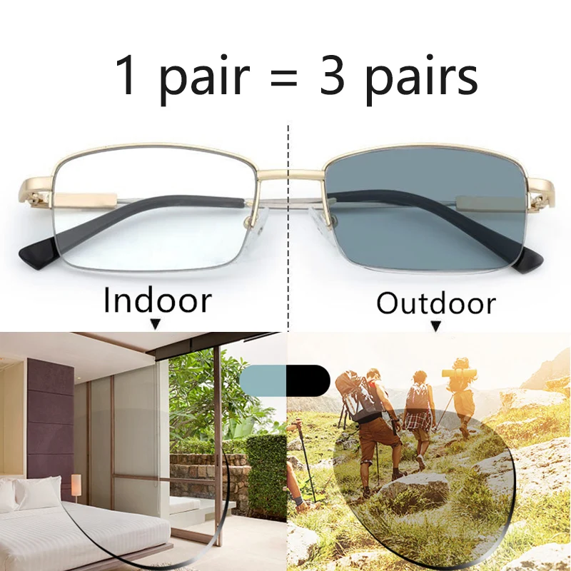 Speicher Titan Photochrome Multifokus Lesebrille Männer Frauen 2024 Progressive Anti-Blue Ray Halbrand Presbyopie Brillen – Detail 5