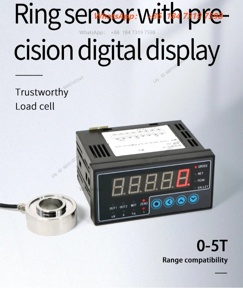 Ring force Load Cell Sensor with Indicator Display,Test Tension and Compression Stainless Steel,