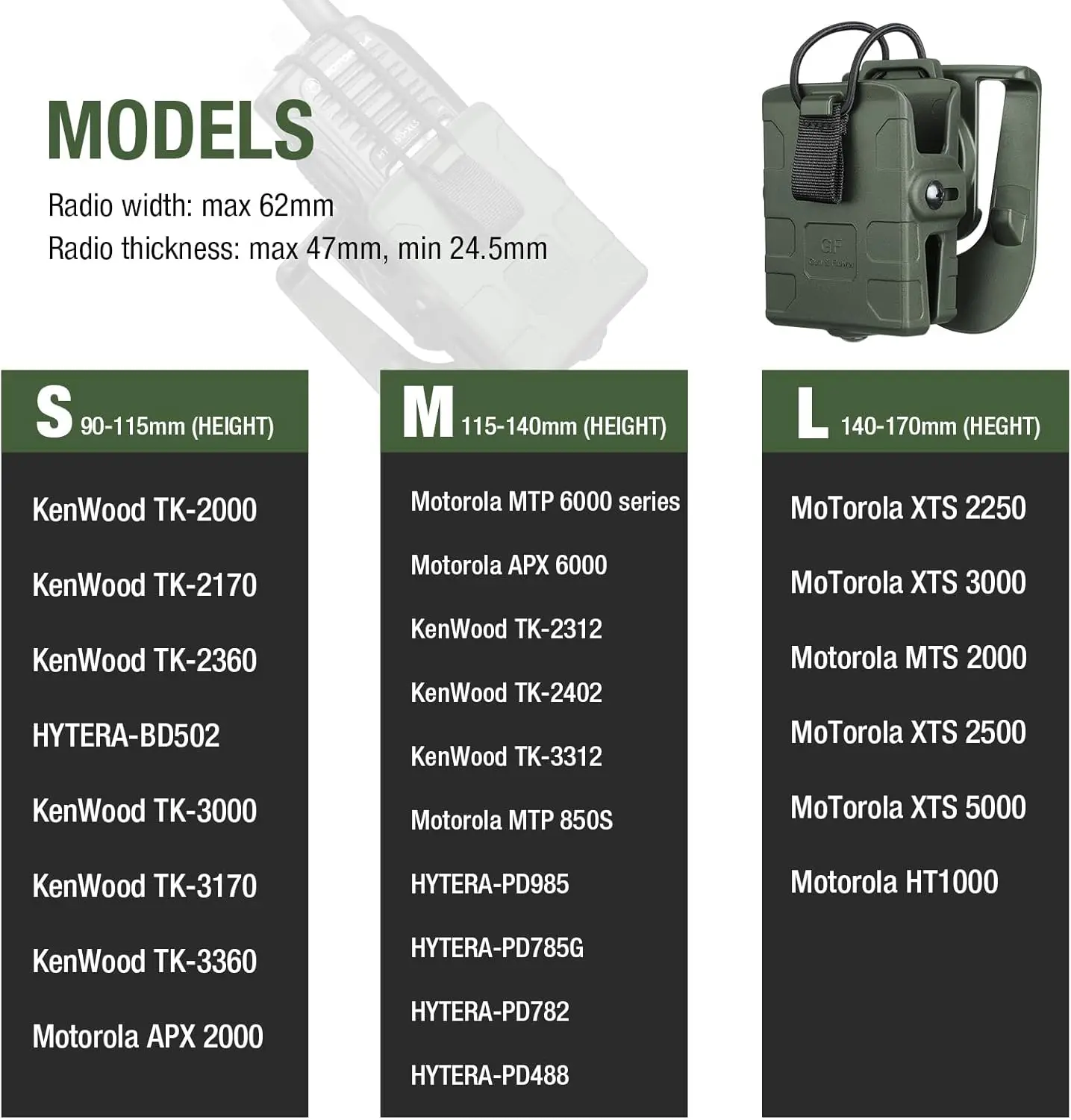 Radio Holster Two-Way Walkie Talkies, Radio Pouch for Motorola, Kenwood, HYTERA, Law Radio Accessories, Adjustable,Green