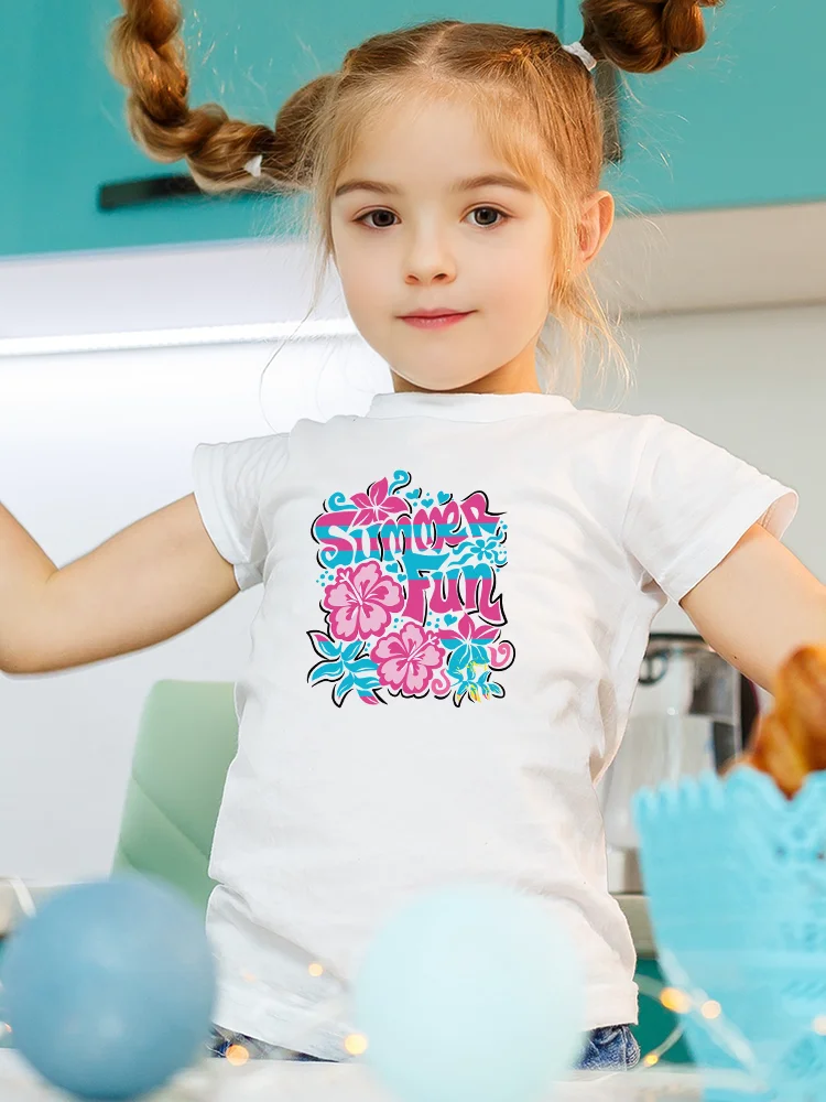 Summer fun Girl t-shirt arwork Tropical Sublimation White New 2024 Summer girl's Clothing