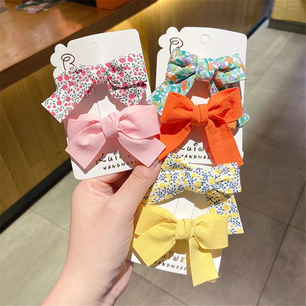 2pcs/set Colorful Floral Bow Hair Clip for Baby Girls Cute Sweet Headwear Handmade Hairpin Hair Accessories