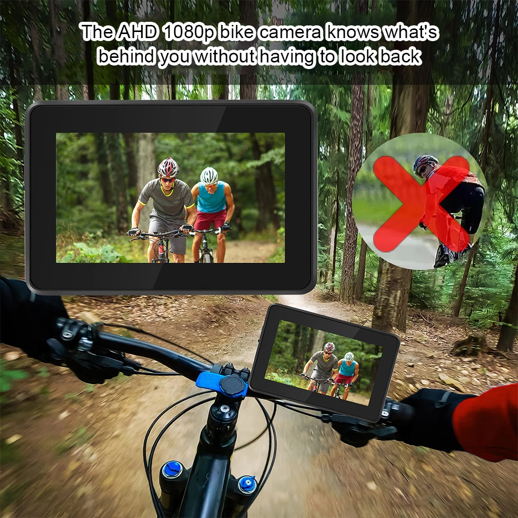 Handlebar Bike Mirror 1080P Bicycle Rear View Camera 4.3’’ Monitor 8-LED Night Vision 150° Wide Angle View Rotatable Bracket