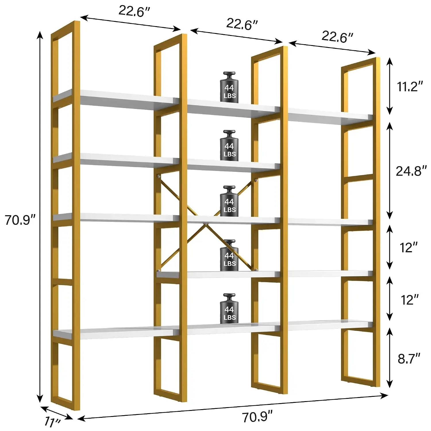 5-Tier Triple Wide Geometric Bookcase, 71